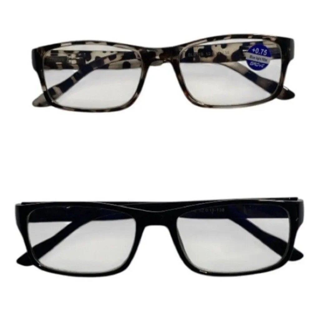 Gaoye +0.75 Reading Glasses Leopard & Black Blue-Light Filter, UV Protection 2pr